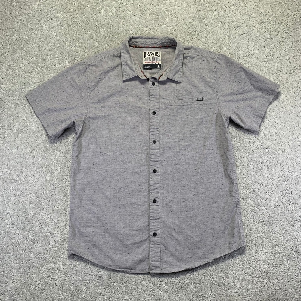 Dravus Button Up Shirt Mens Large Gray Speckled Short Sleeve Casual Cotton Blend